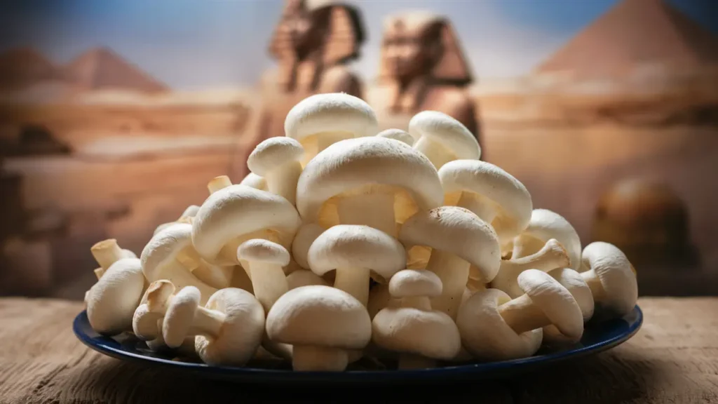 champiñones imagen de plato con hongos blancos sobre fondo egipto
