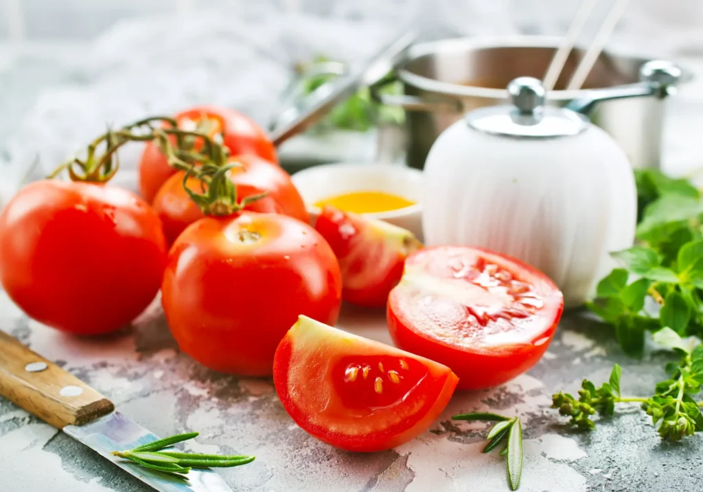 tomate tomates enteros y cortados y vegetales